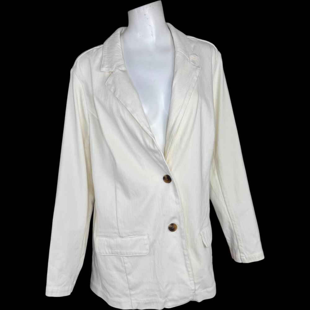 Isaac Mizrahi‎ Live! Knit Denim Classic Slimming Blazer Cream 1X NWOT Career